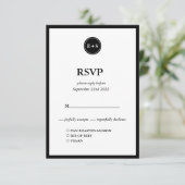 Monogram | Zwart-wit bruiloftsmenu RSVP Kaartje (Staand voorkant)