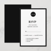 Monogram | Zwart-wit bruiloftsmenu RSVP Kaartje (Voorkant / Achterkant)