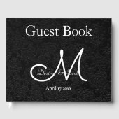 Monogram zwart-wit bruiloftsreceptie gastenboek (Voorkant)