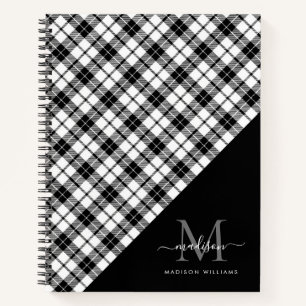 Monogram Zwart Wit Buffalo Plakte Girly Script Notitieboek