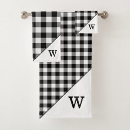 Monogram zwart wit buffel geruite patroon bad handdoek