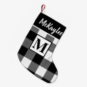 Monogram Zwart-wit Buffel Plaid Personaliseren Kleine Kerstsok (Voorkant (Hangend))