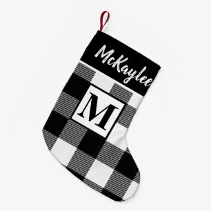 Monogram Zwart-wit Buffel Plaid Personaliseren Kleine Kerstsok