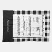 Monogram zwart wit buffelgingham plaid theedoek (Horizontaal)