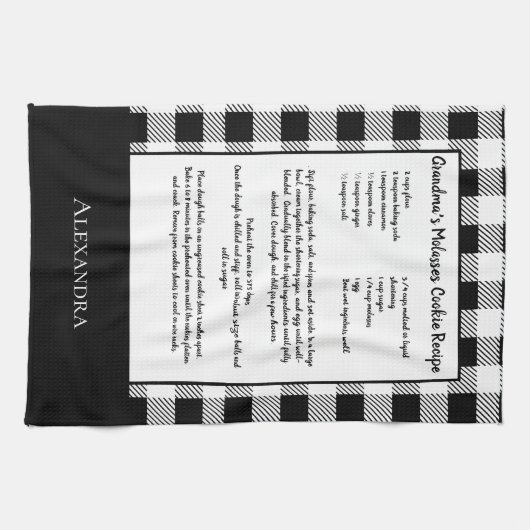 Monogram zwart wit buffelgingham plaid theedoek (Horizontaal)