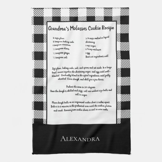 Monogram zwart wit buffelgingham plaid theedoek (Verticaal)