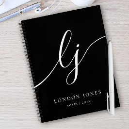 Monogram Zwart Wit Calligrafie 2 Initialen Script Notitieboek