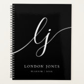 Monogram Zwart Wit Calligrafie Initialen Business Planner (Voorkant)