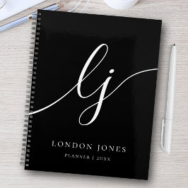 Monogram Zwart Wit Calligrafie Initialen Business Planner