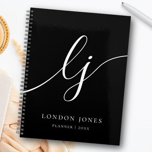 Monogram Zwart Wit Calligrafie Initialen Business Planner