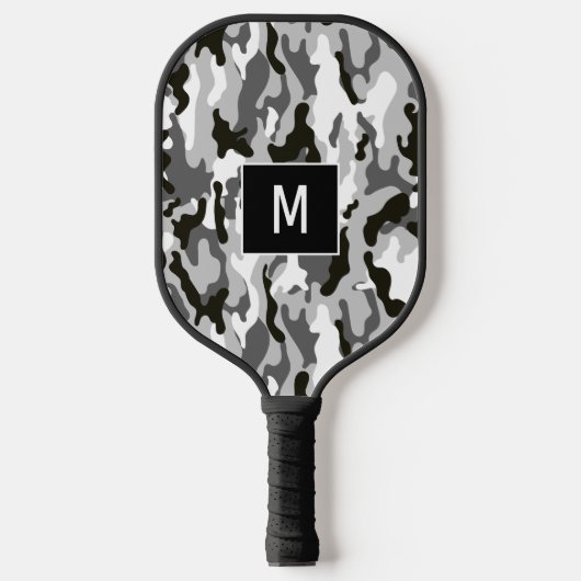 Monogram zwart-wit Camouflage Pattern Pickleball Paddle (Voorkant)