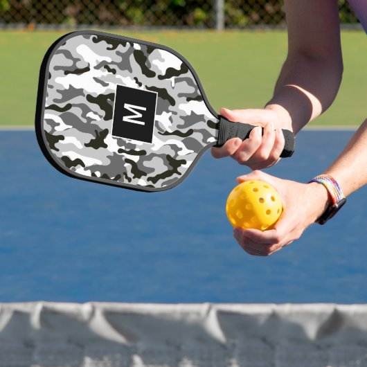 Monogram zwart-wit Camouflage Pattern Pickleball Paddle (Insitu)