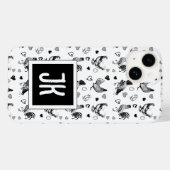 Monogram Zwart-wit Cartoon Kippen Case-Mate iPhone Case (Achterkant (horizontaal))