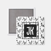 Monogram Zwart-wit Cartoon Kippen Magneet (Voorkant / Achterkant)