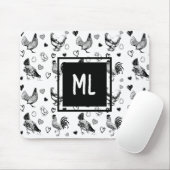 Monogram Zwart-wit Cartoon Kippen Muismat (Met muis)