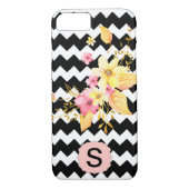 Monogram zwart-wit Chevron Floral Case-Mate iPhone Case (Achterkant)