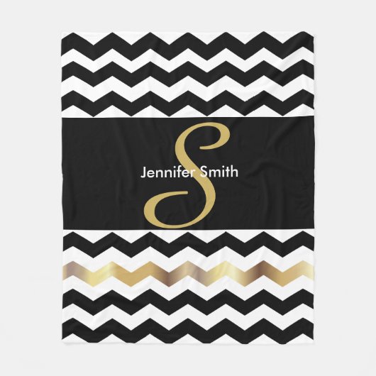 Monogram zwart-wit Chevron-ontwerp Fleece Deken (Voorkant)