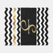 Monogram zwart-wit Chevron-ontwerp Fleece Deken (Voorkant (Horizontaal))
