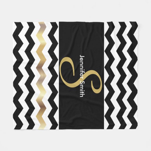 Monogram zwart-wit Chevron-ontwerp Fleece Deken (Voorkant (Horizontaal))
