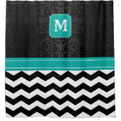 Monogram zwart/wit Chevron patroon met Blauwgroen Douchegordijn (Voorkant)