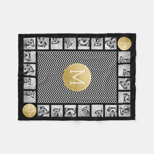 Monogram zwart-wit Chevron Pattern 11 Foto Fleece Deken (Voorkant (Horizontaal))