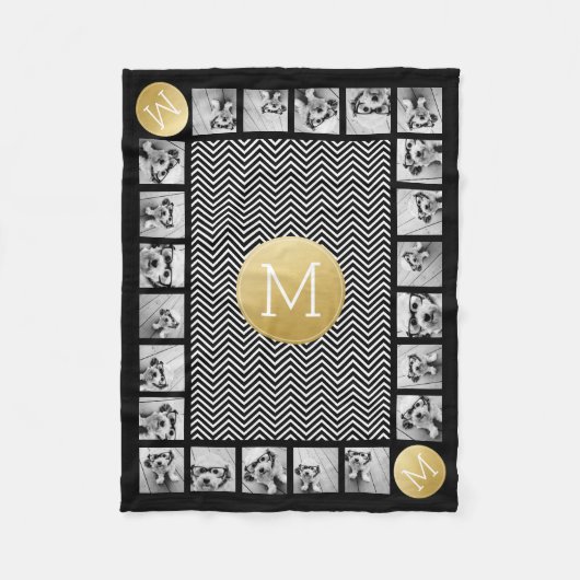 Monogram zwart-wit Chevron Pattern 11 Foto Fleece Deken (Voorkant)