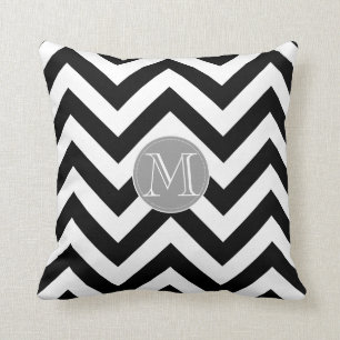 Monogram zwart-wit Chevron Pattern Kussen