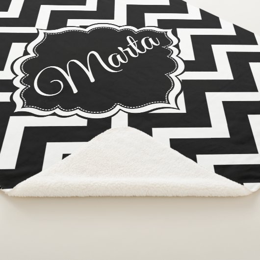 Monogram zwart-wit Chevron Sherpa Deken (3/4)