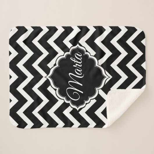 Monogram zwart-wit Chevron Sherpa Deken (Voorkant (horizontaal))