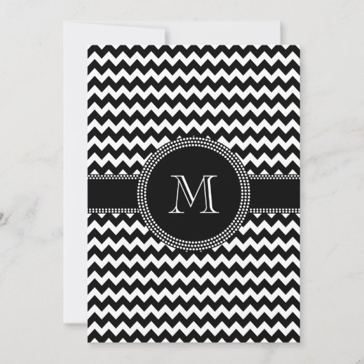 Monogram zwart-wit Chevron ZigZag Kaart (Voorkant)