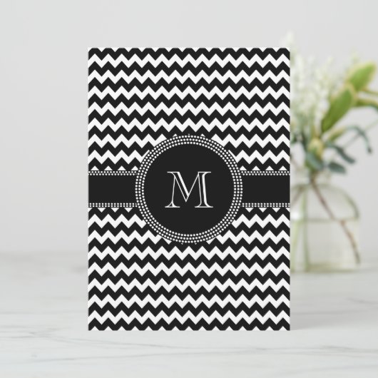 Monogram zwart-wit Chevron ZigZag Kaart (Staand voorkant)