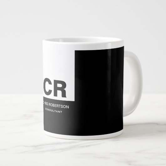 Monogram Zwart Wit Creëer Custom Gift Grote Koffiekop (Voorkant rechts)