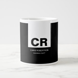 Monogram Zwart Wit Creëer Custom Gift Grote Koffiekop