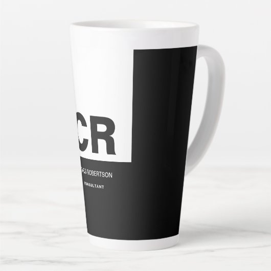 Monogram Zwart Wit Creëer Custom Gift Latte Mok (Rechterhoek)