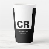 Monogram Zwart Wit Creëer Custom Gift Latte Mok (Voorkant)