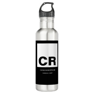 Monogram Zwart Wit Creëer Custom Gift Waterfles