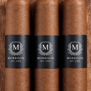 Monogram Zwart Wit Crest Trouwsigaar Band Etiket