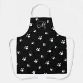Monogram zwart-wit Cute Dog Paw Print Pattern Schort (Voorkant)