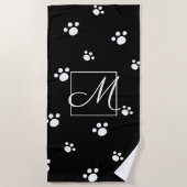 Monogram zwart-wit Cute Dog Paw Print Pattern Strandlaken (Voorkant)