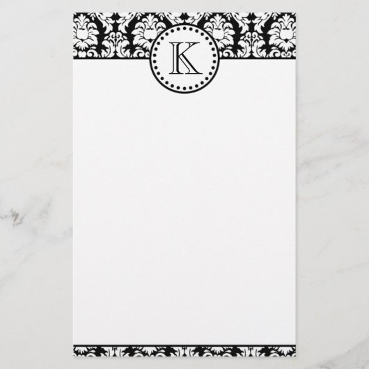 Monogram zwart wit Damask Briefpapier (Voorkant)
