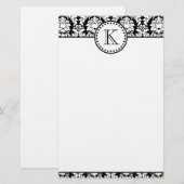 Monogram zwart wit Damask Briefpapier (Voorkant / Achterkant)
