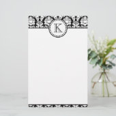 Monogram zwart wit Damask Briefpapier (Staand voorkant)