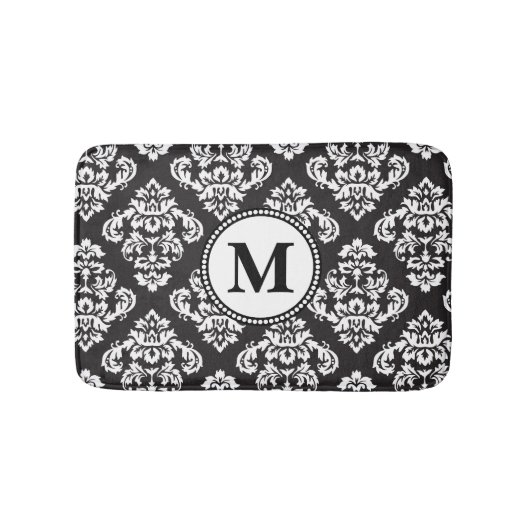 Monogram zwart-wit Damask Pattern Badmat (Voorkant)