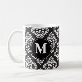 Monogram zwart-wit Damask Print Pattern Koffiemok (Links)