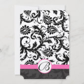 Monogram zwart-wit Damask roze sierstrip Kaart (Achterkant)