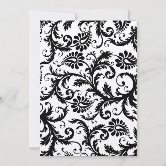 Monogram Zwart & Wit Damaskbruiloft Kaart (Achterkant)
