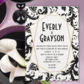 Monogram Zwart & Wit Damaskbruiloft Kaart