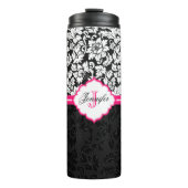 Monogram zwart-wit damast thermosbeker (Voorkant)