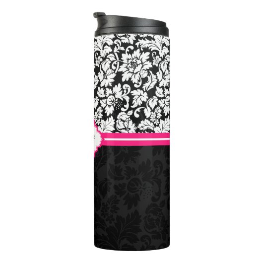 Monogram zwart-wit damast thermosbeker (Geroteerd rechts)