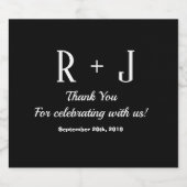 Monogram Zwart & Wit Dank u Bruiloft Likeurfles Etiket (Enkel label)